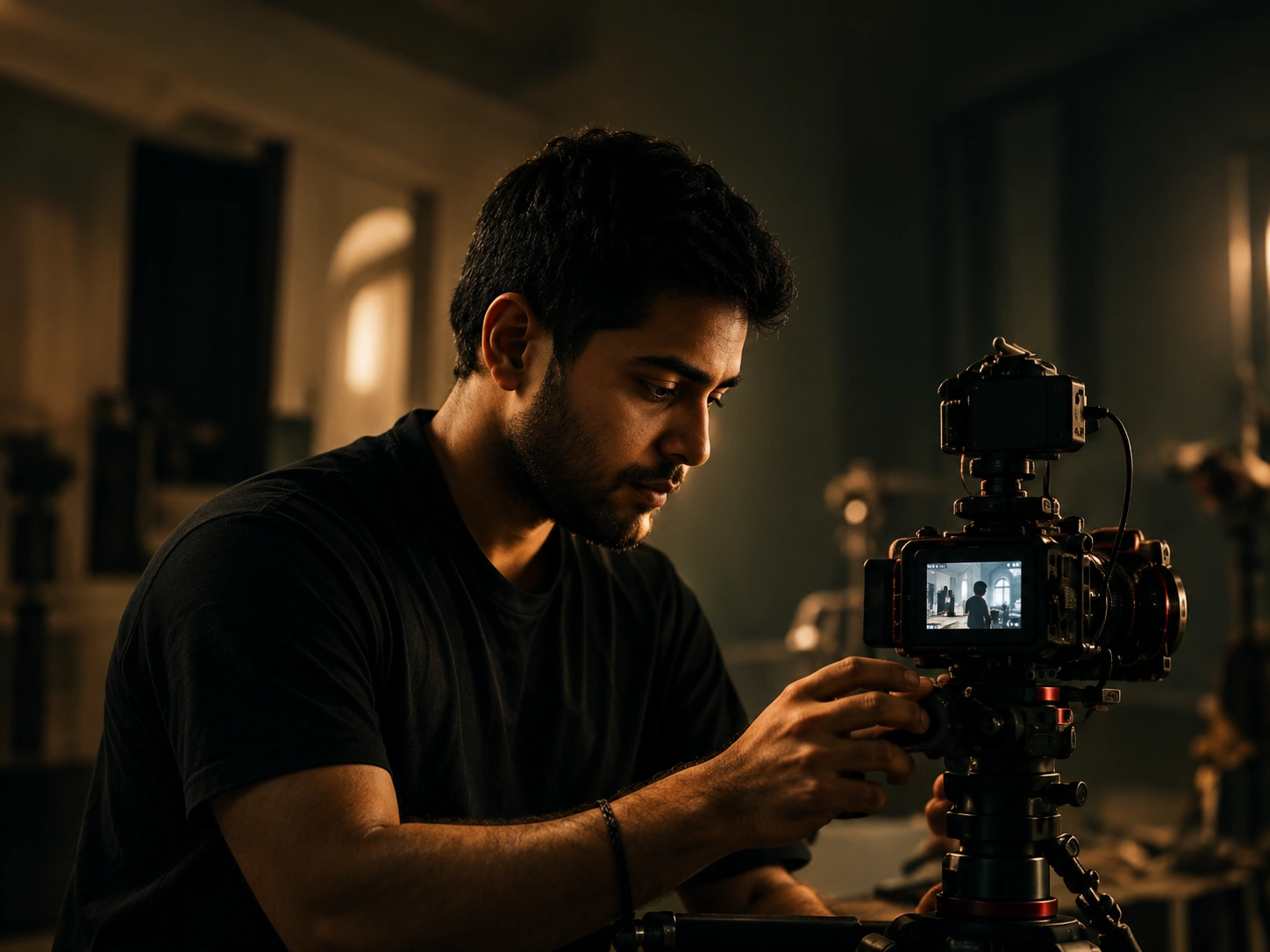 Camera operator working on set