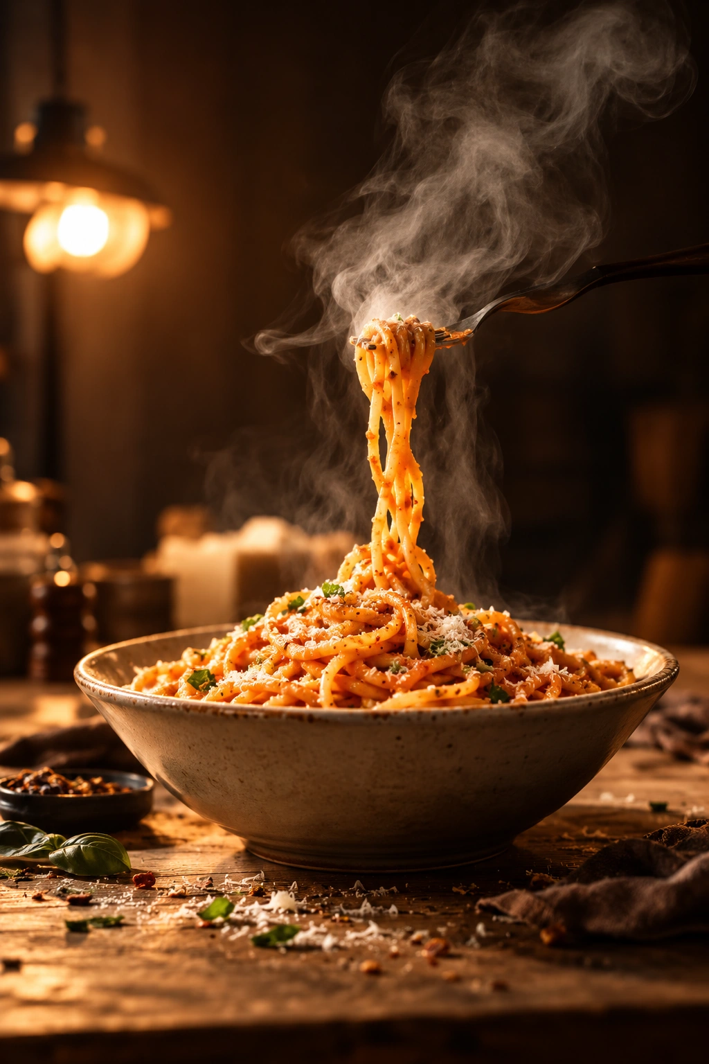 Steaming dish in a warm food commercial